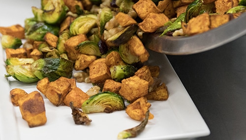 Roasted Brussels Sprouts with Sweet Potatoes